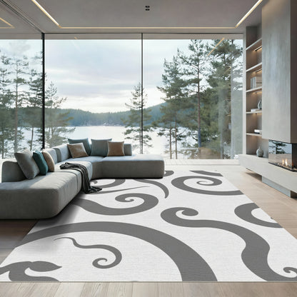 Modern Gray Swirl Curlicue Rug