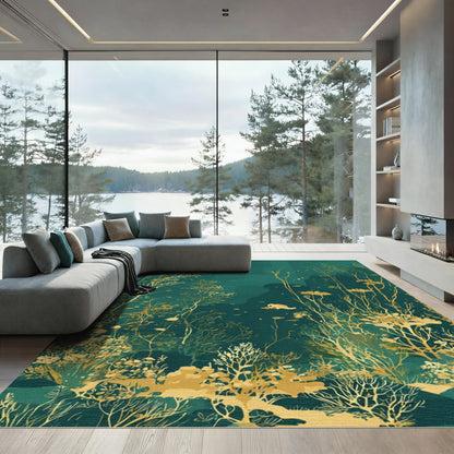 Golden Aquatic Forest Branches Rug