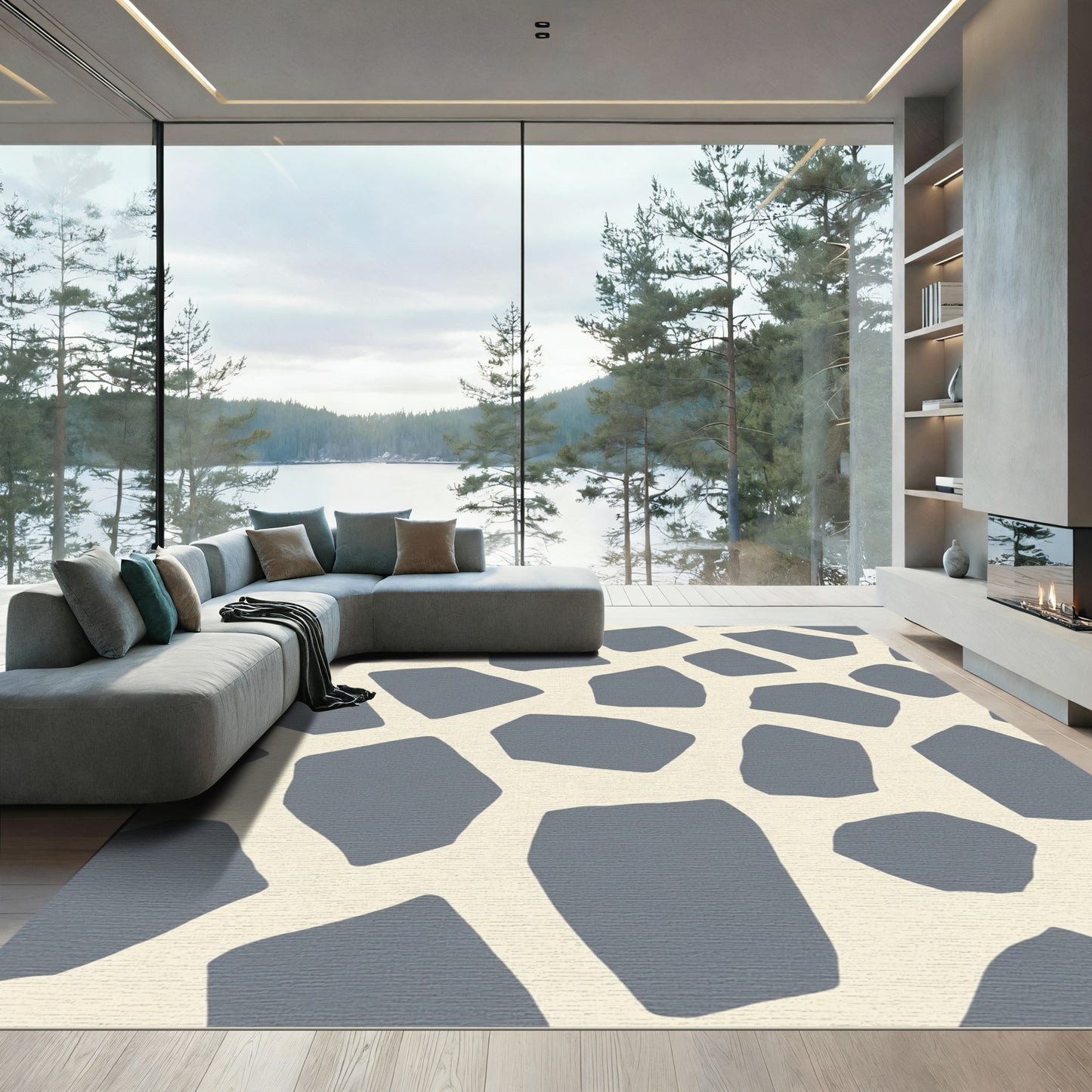 Slate Gray Giraffe Spots Abstract Rug