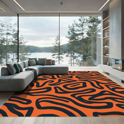 Bold Orange Abstract Swirl Rug