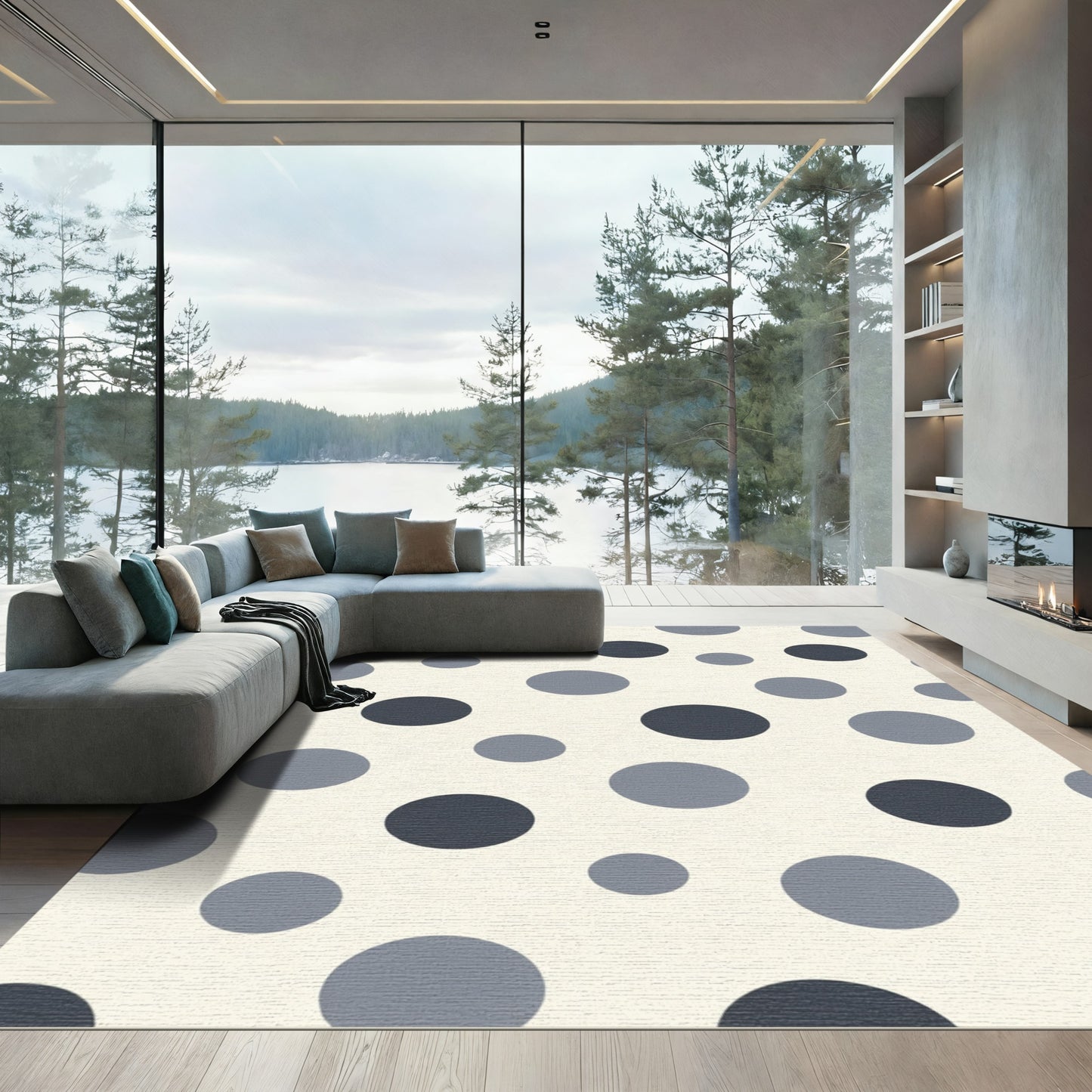 Gray Circles Cream Background Scatter Rug