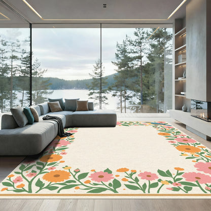 Whimsical Floral Bird Border Rug