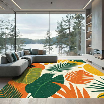 Tropical Leaf Medley Orange Yellow Green Rug