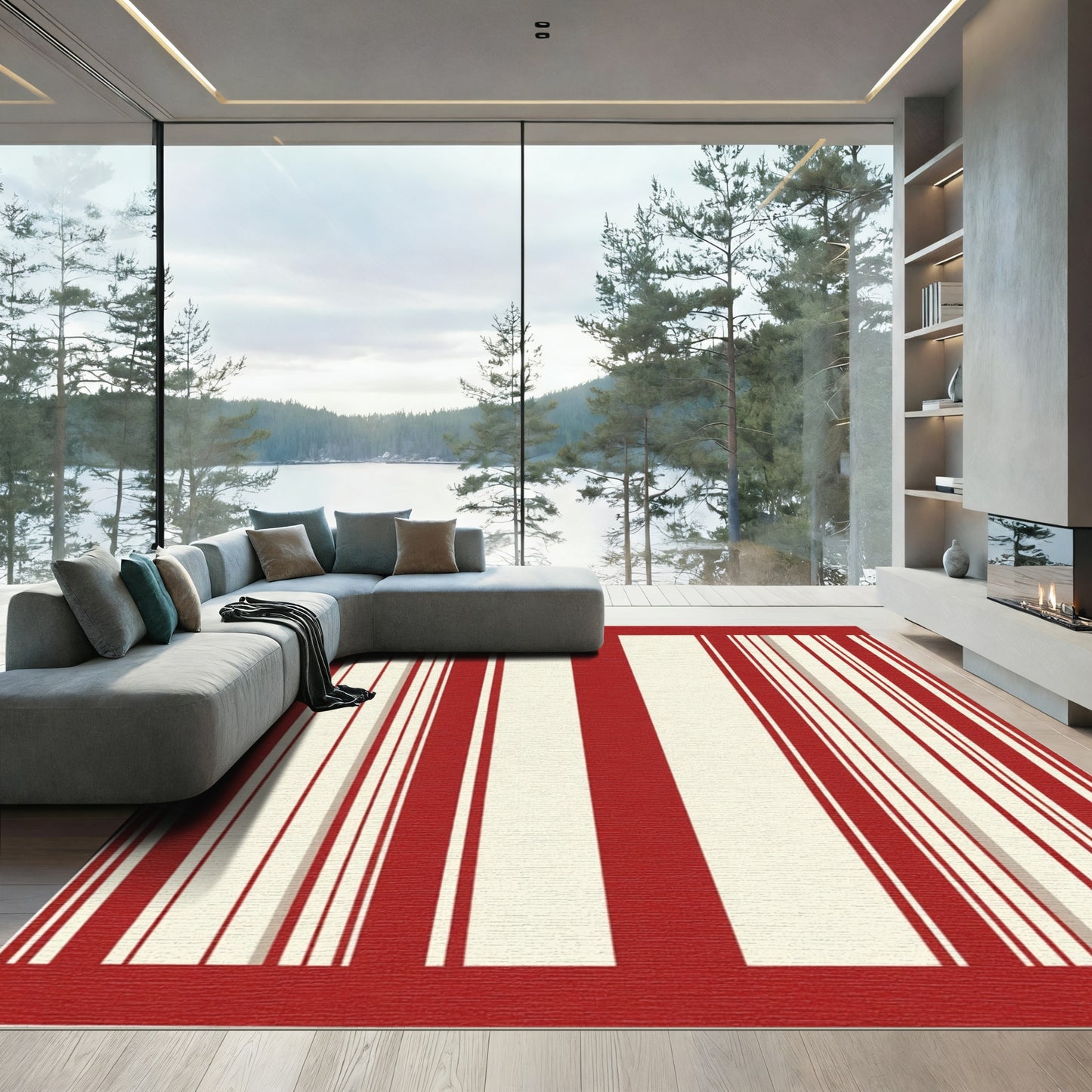 Red Cream Vertical Stripe Rug