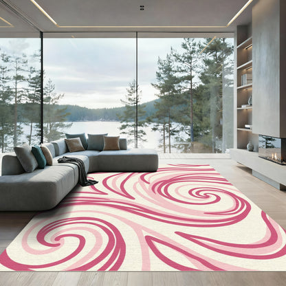 Crimson Rose Swirls Abstract Rug