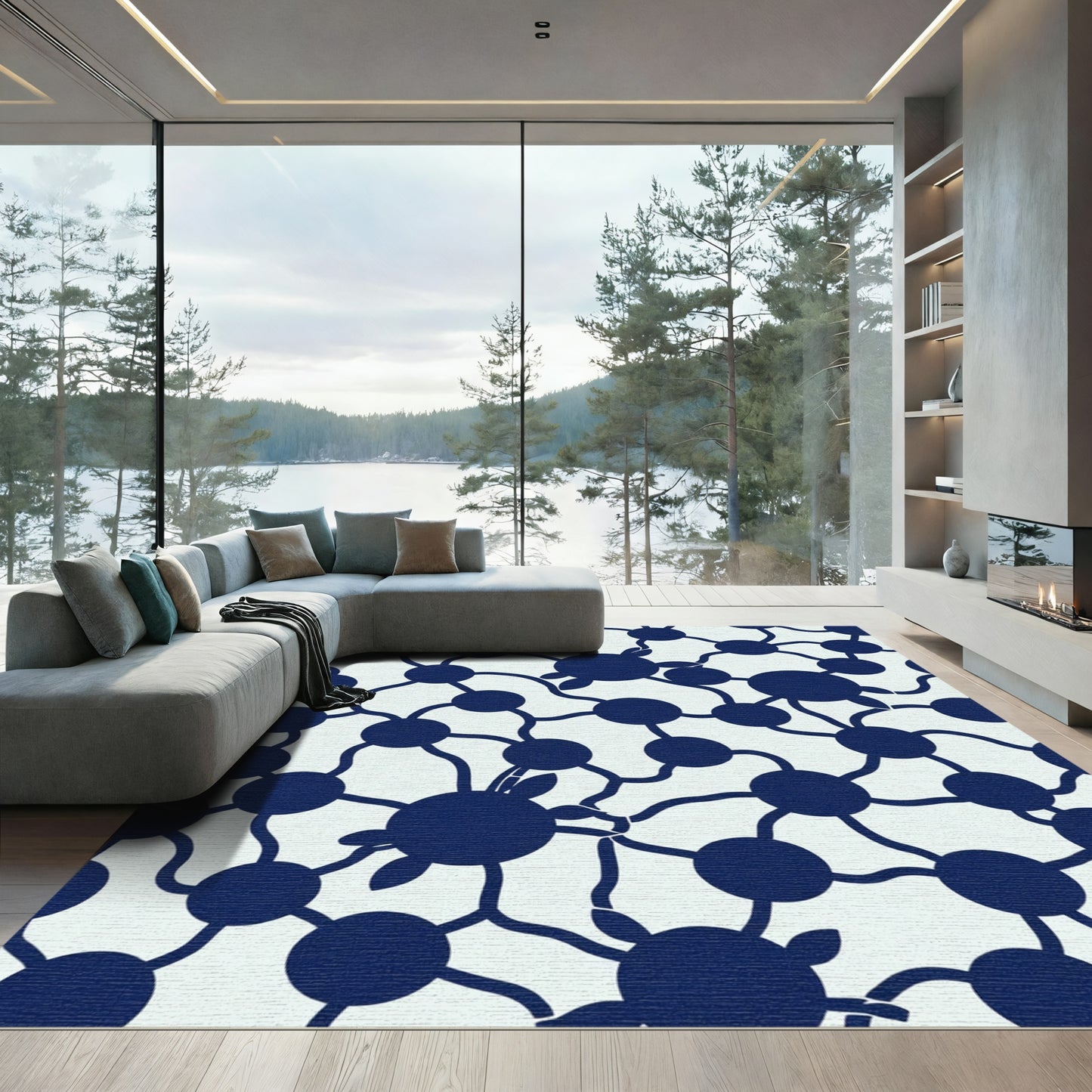 Indigo Circles Network Art Rug
