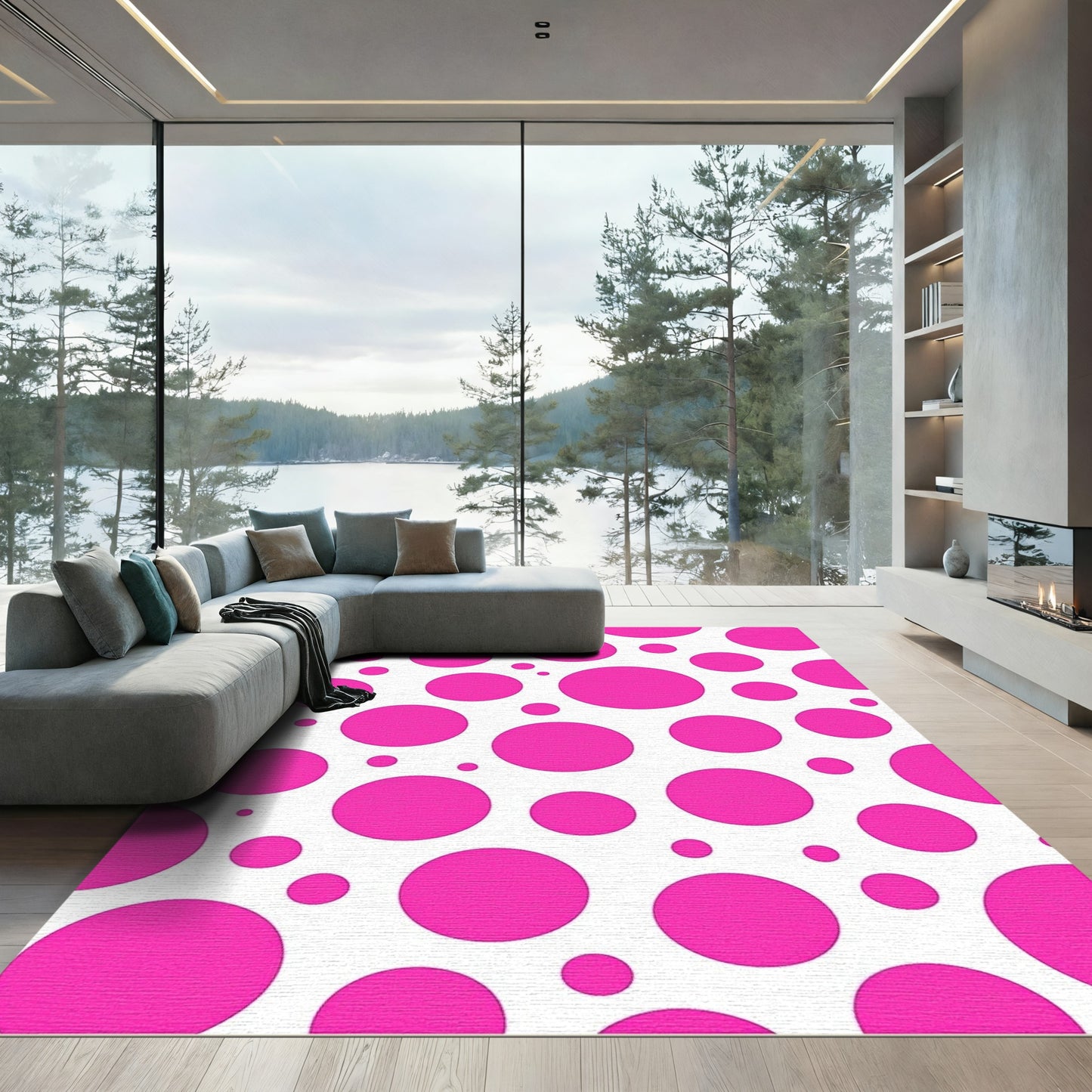 Hot Pink Polka Dot Collage Rug