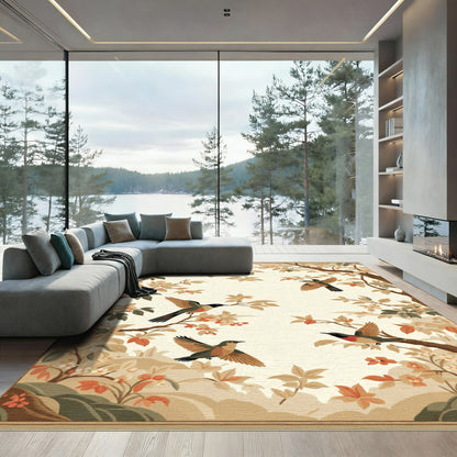 Golden Ochre Blossom Bird Harmony Rug