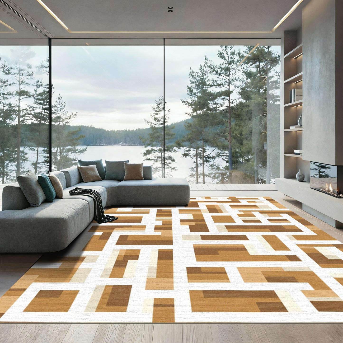 Geometric Wood Grain Maze Rug