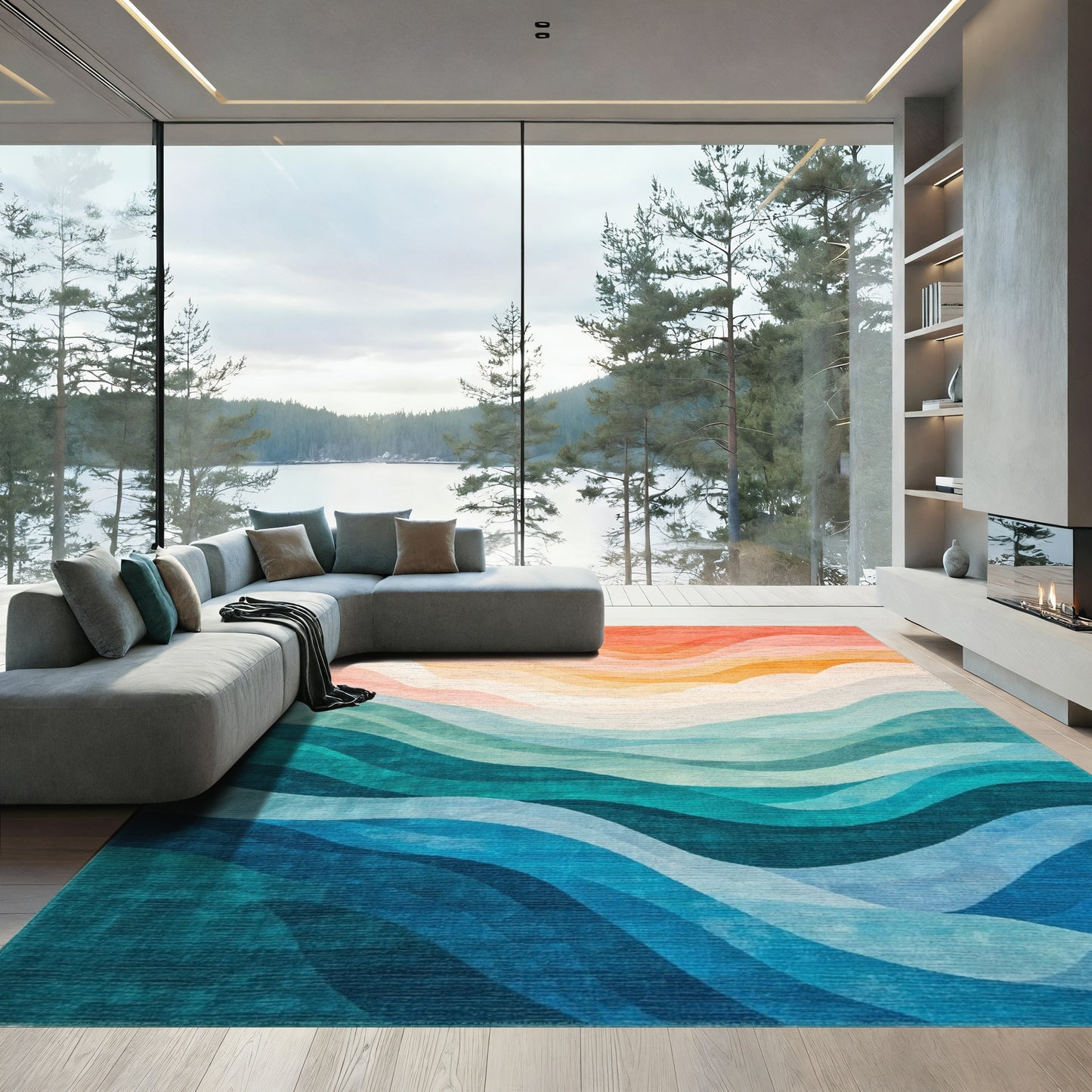 Wavy Sunset Ocean Gradient Rug