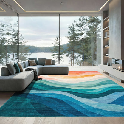 Wavy Sunset Ocean Gradient Rug