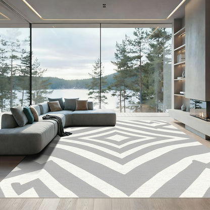 Gray and White Diamond Geometric Rug