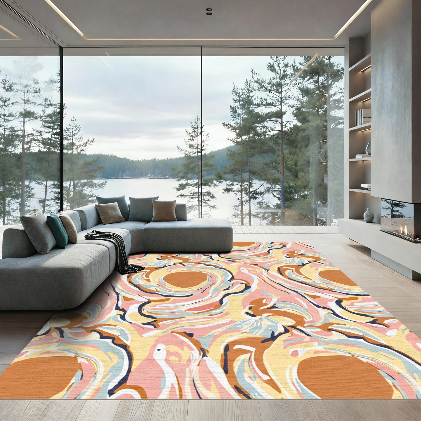 Warm Tones Swirling Abstract Art Rug