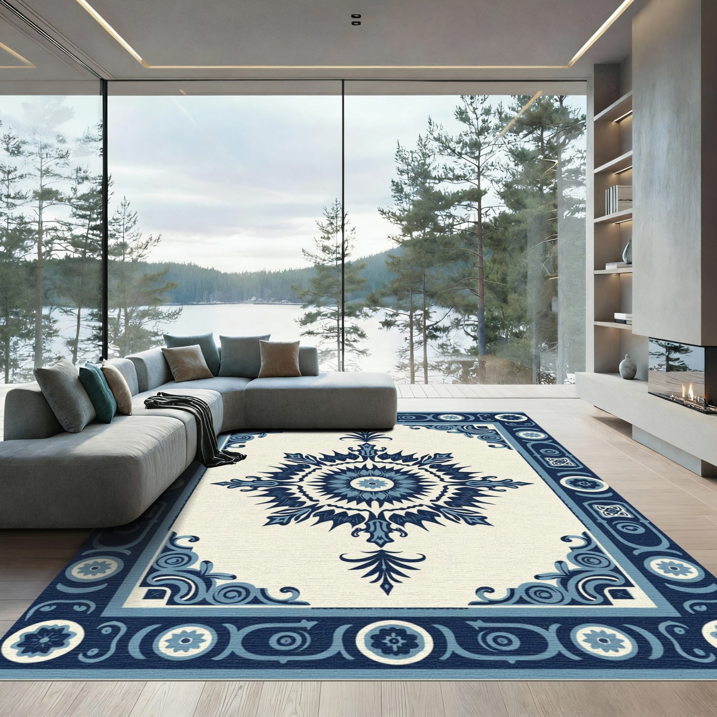 Navy Indigo Sunburst Centerpiece Rug