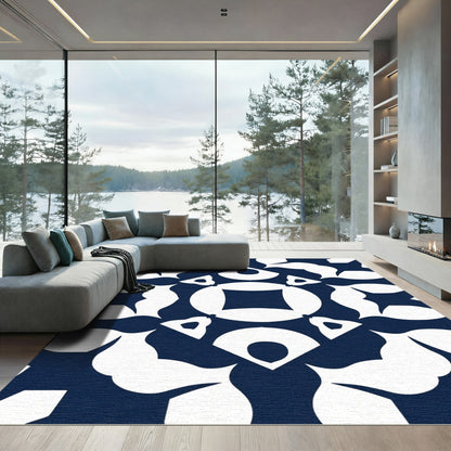 Navy White Symmetric Geometric Medallion Rug