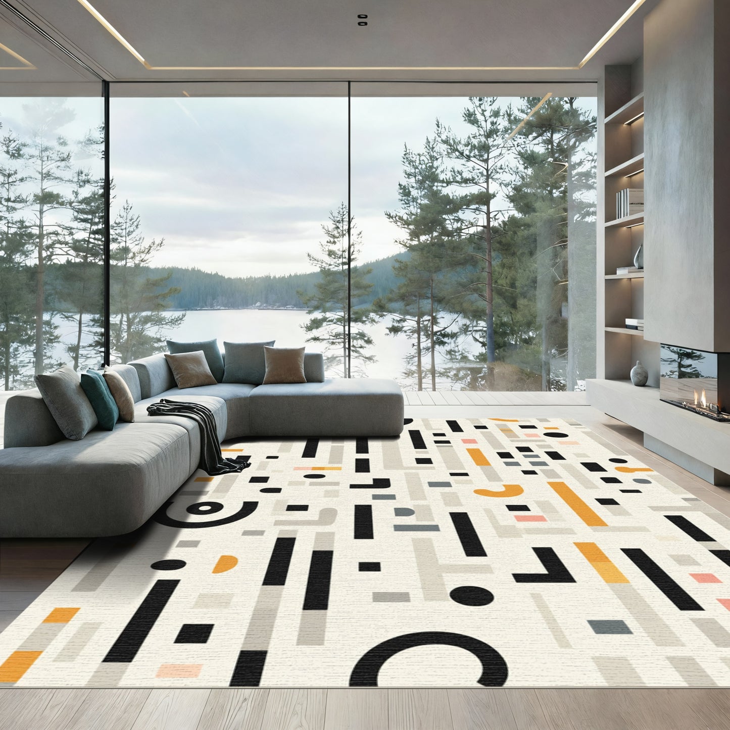 Modern Geometric Labyrinth Abstract Rug