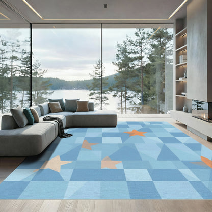 Light Blue Starry Geometric Quilt Rug