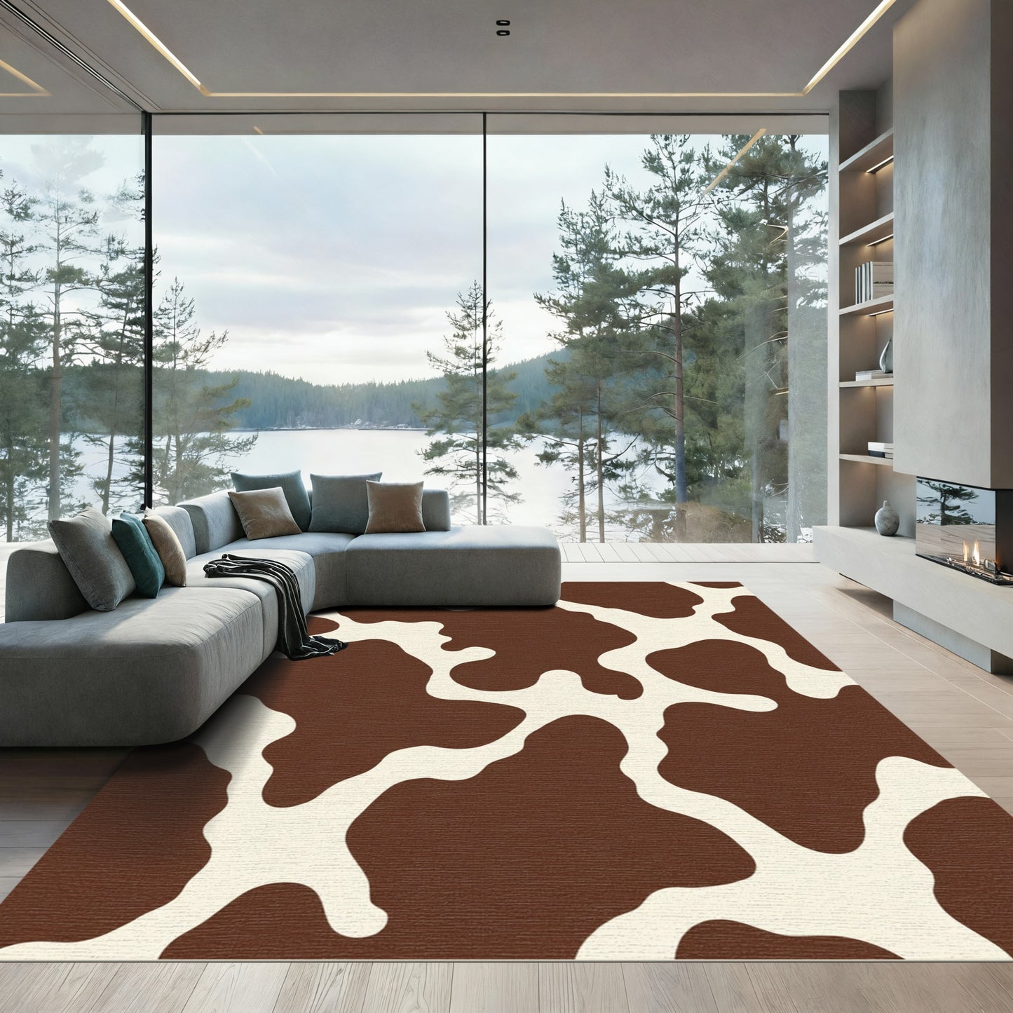 Brown White Holstein Splatter Rug
