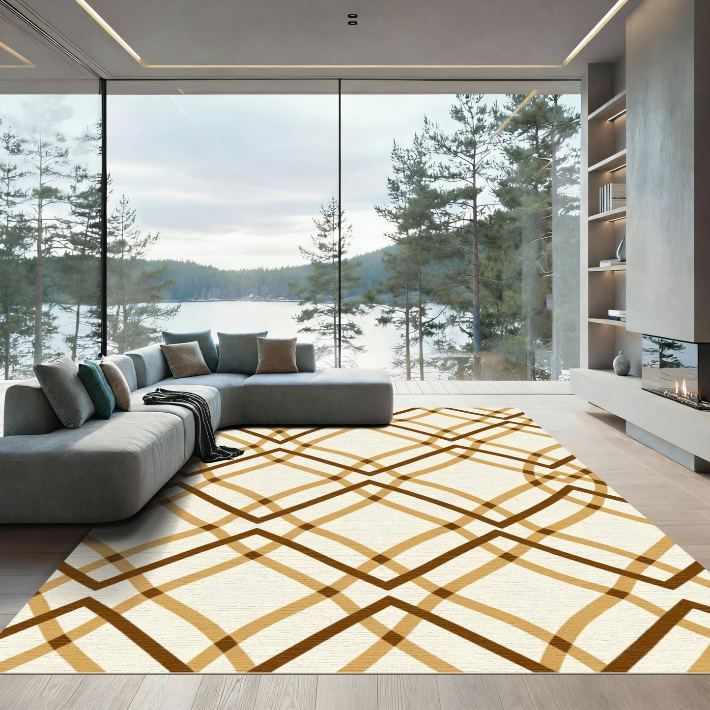 Warm Brown Interlocking Arch Diamond Rug