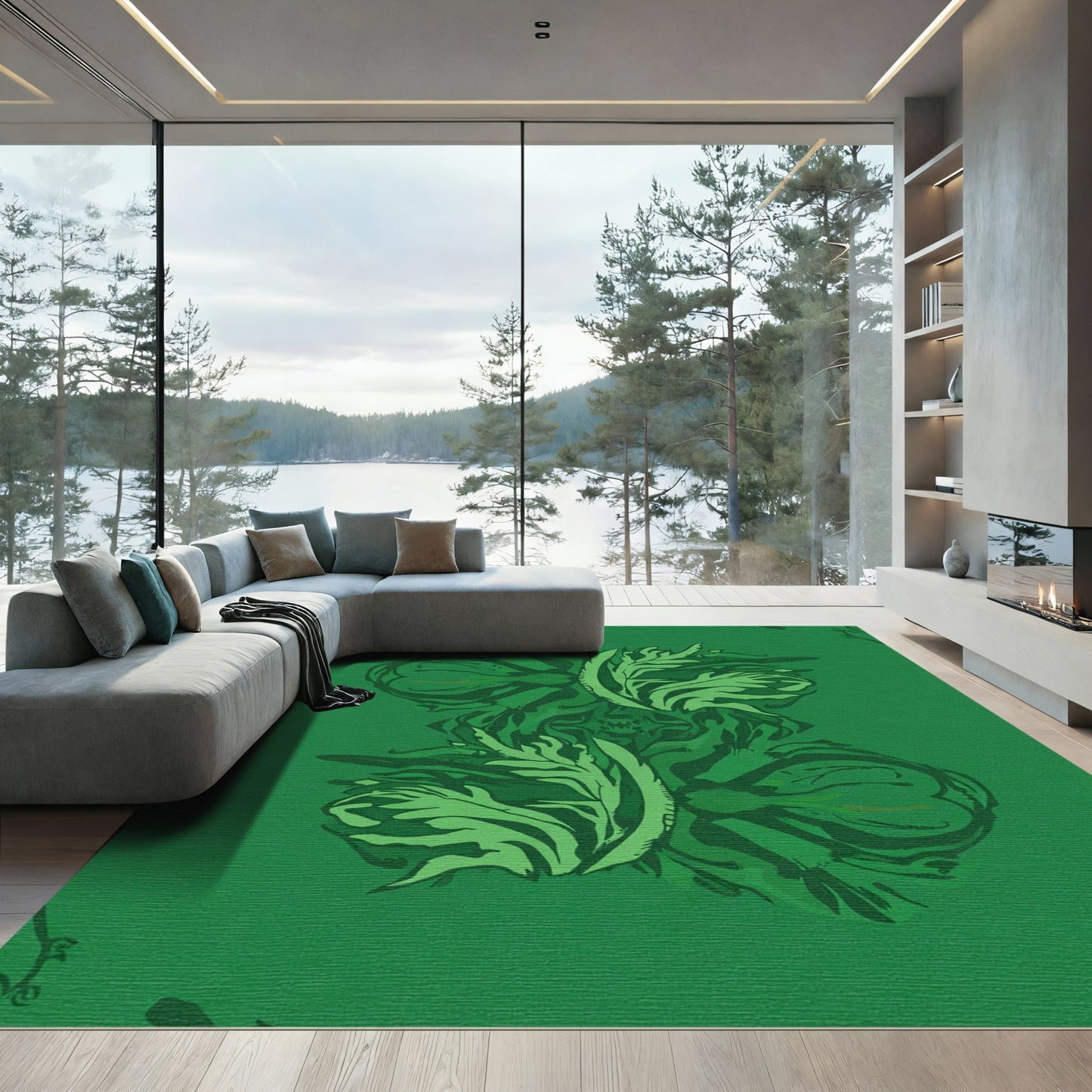 Artistic Lush Green Foliage Medallion Rug
