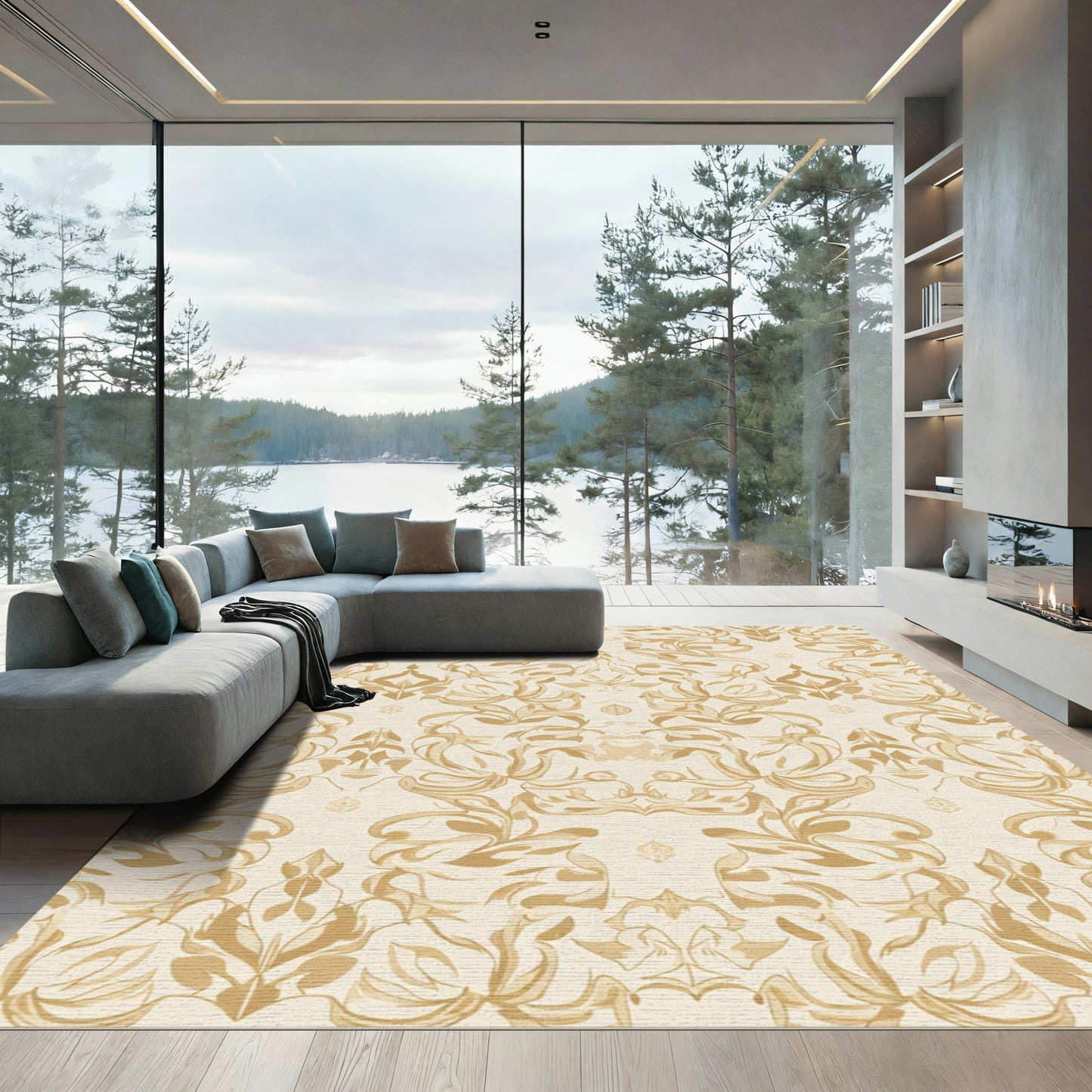 Elegant Gold Floral Archways Rug