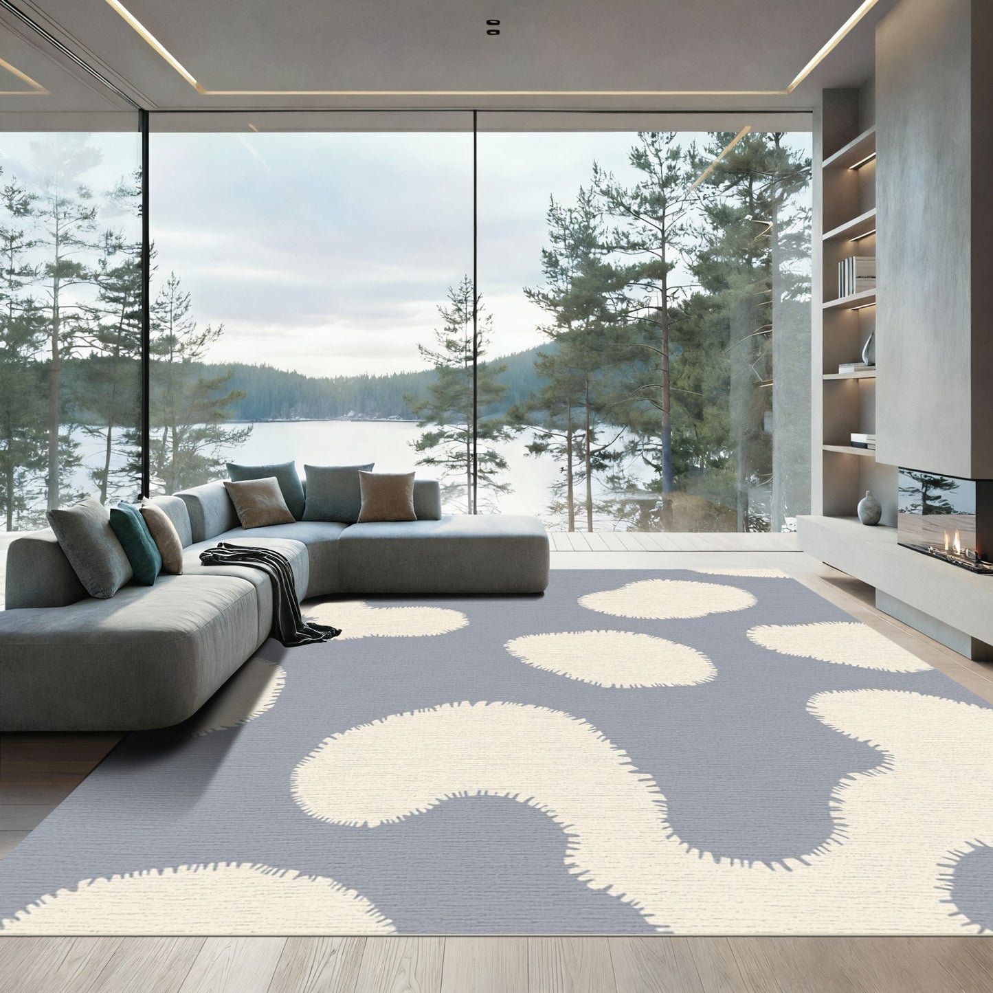 Soft Ivory Cloud Shapes Rug