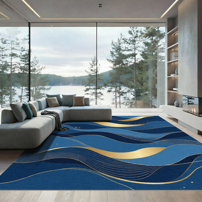 Deep Blue Golden Wave Accordion Rug