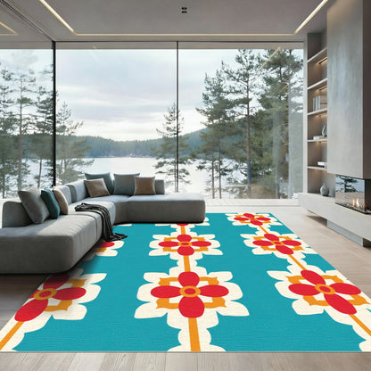 Retro Red Teal Floral Medallion Rug