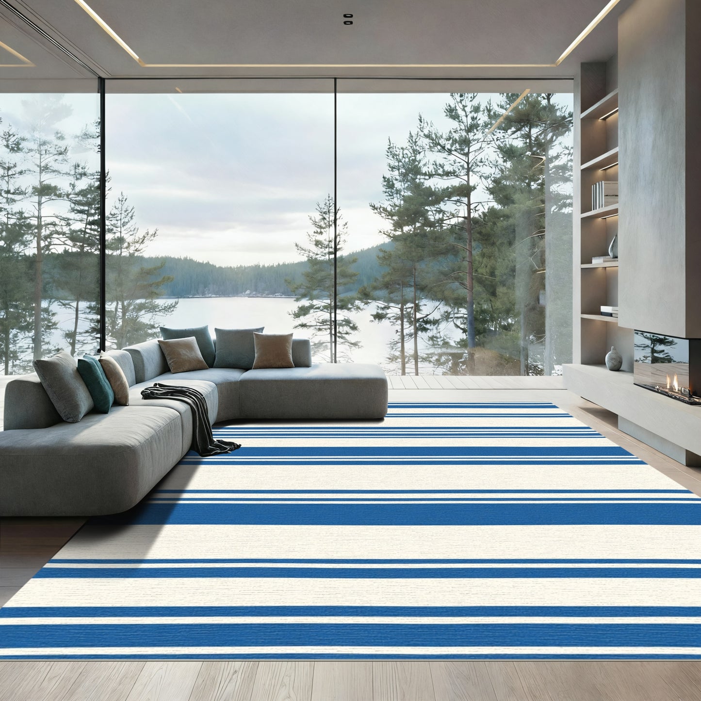 Bold Blue And White Striped Rug