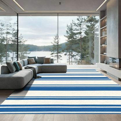 Bold Blue And White Striped Rug