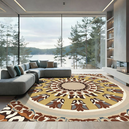 Earthy Mandala Medallion Brown Ochre Ivory Rug