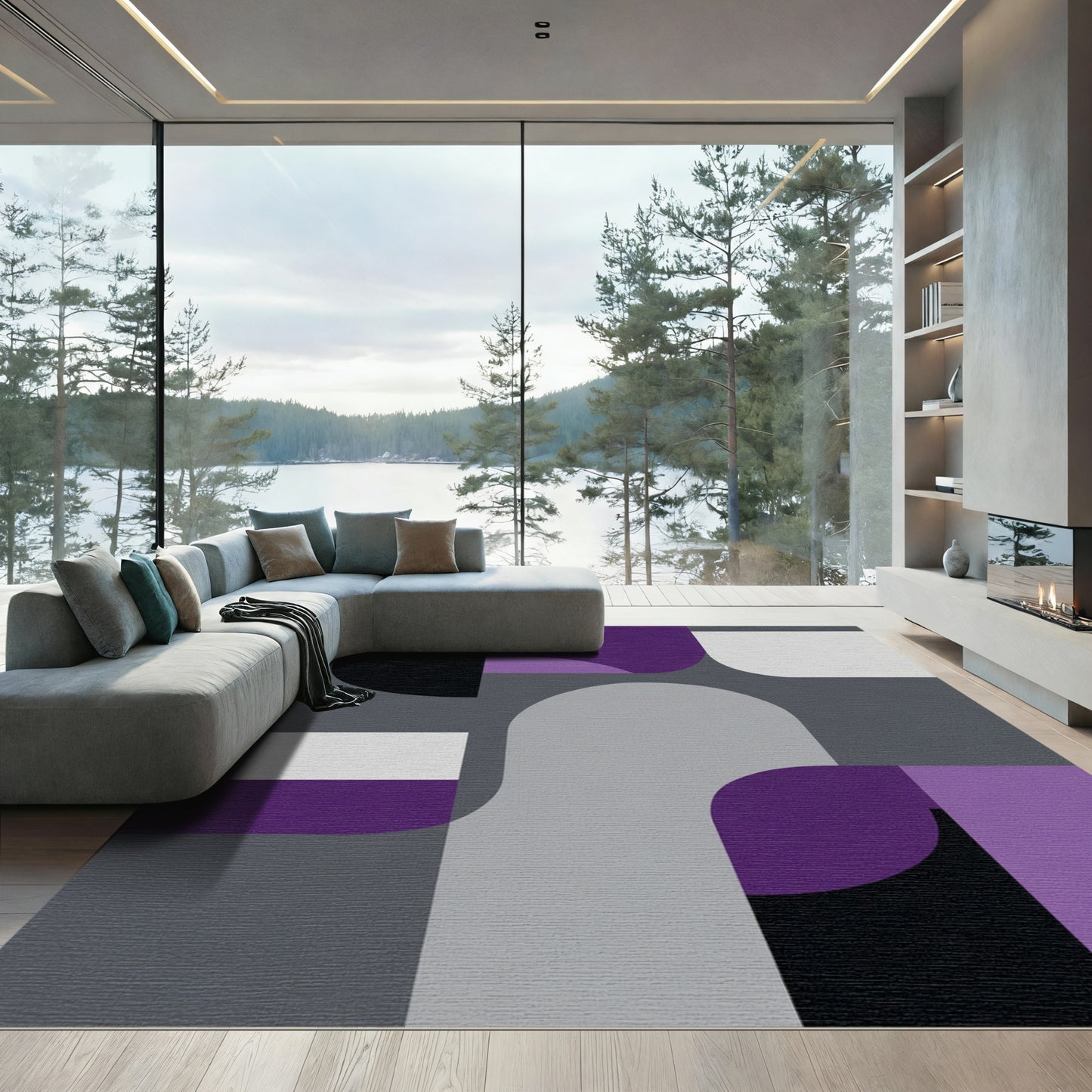 Modern Purple Geometric Arc Rug