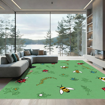Whimsical Insects Green Meadow Patchwork Rug
