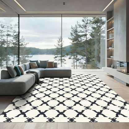 Cream Black Lattice Trellis Rug