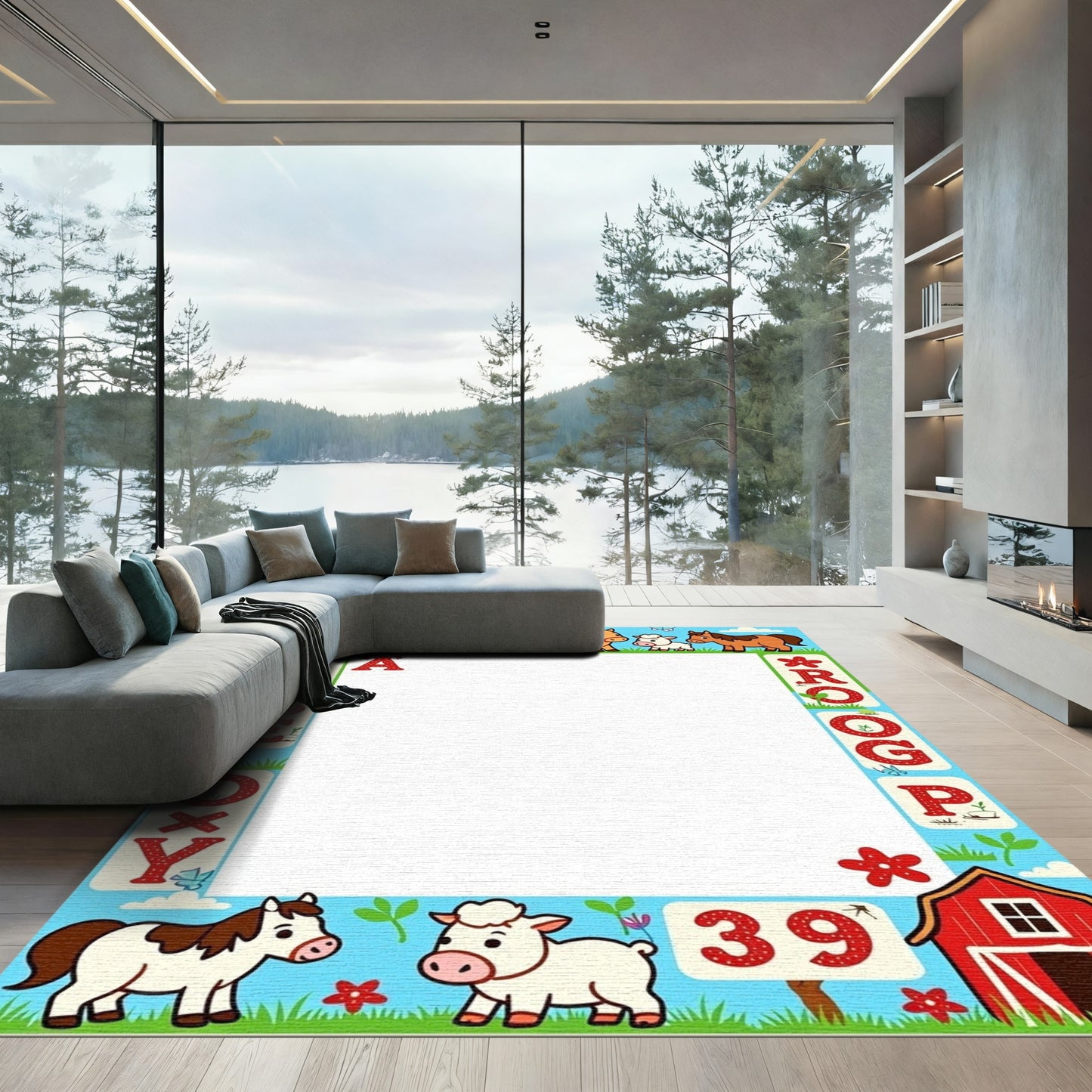 Farm Animals Alphabet Border Rug