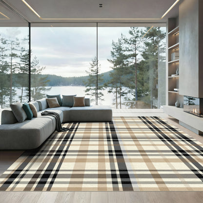 Classic Tan Black Plaid Blanket Rug