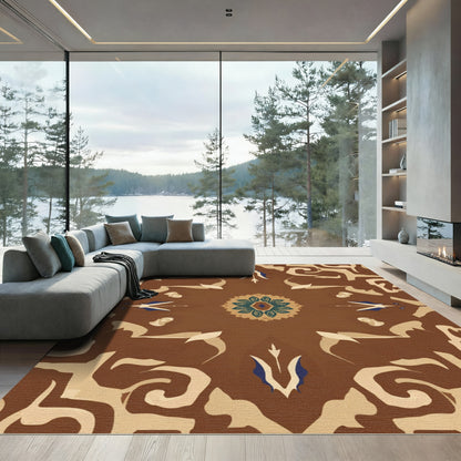Brown Beige Blue Floral Medallion Rug