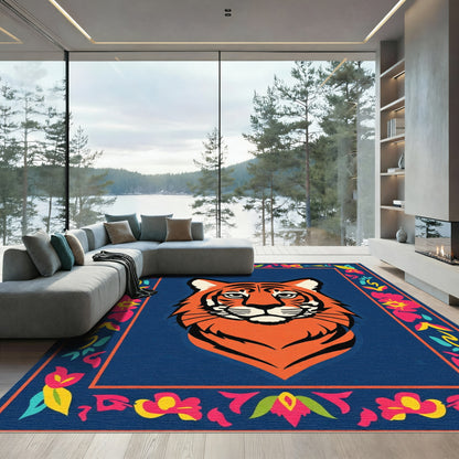 Bold Orange Tiger Floral Border Rug