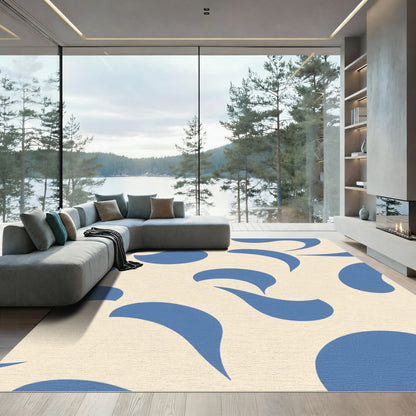 Modern Blue Organic Swirl Cream Rug