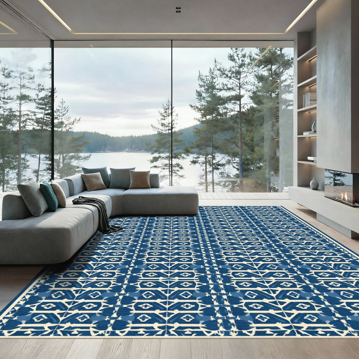 Indigo Diamond Lattice Rug