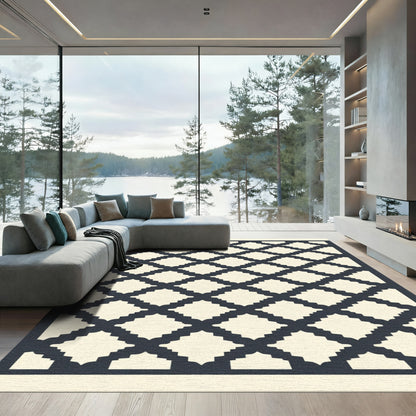Lattice Geometric Cream Navy Rug