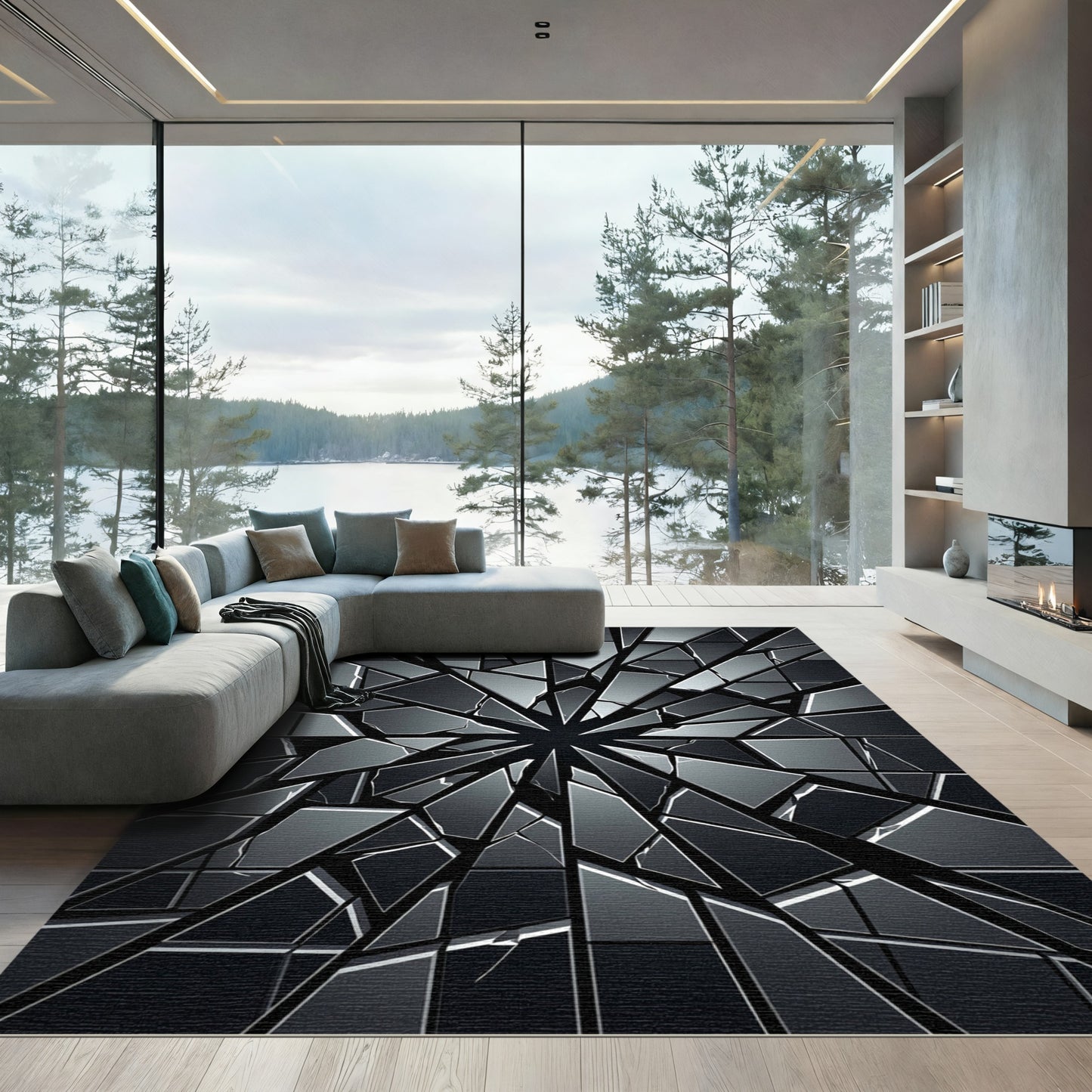 Dark Shattered Glass Radial Rug