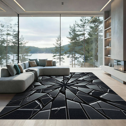 Dark Shattered Glass Radial Rug