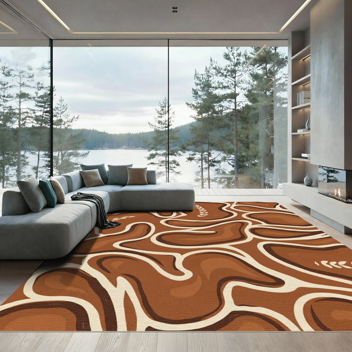 Earthy Tones Organic Abstract Branch Rug