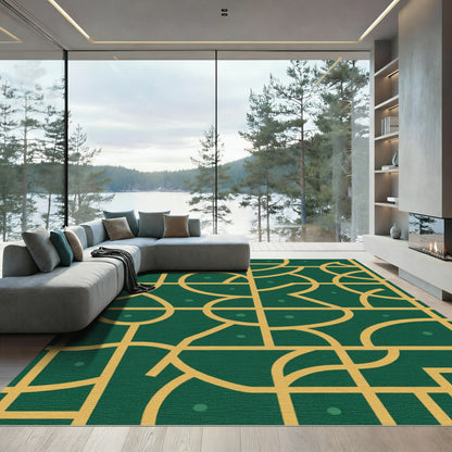 Emerald Gold Abstract Intersecting Lines Rug
