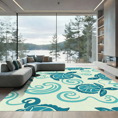 Ocean Blue Turtle Wave Art Rug
