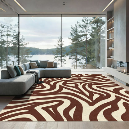 Brown Cream Abstract Swirl Rug