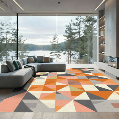 Geometric Orange Peach Gray Abstract Rug