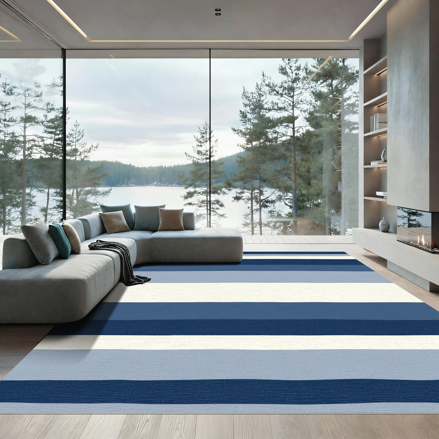Gradient Blue Horizontal Stripes Rug
