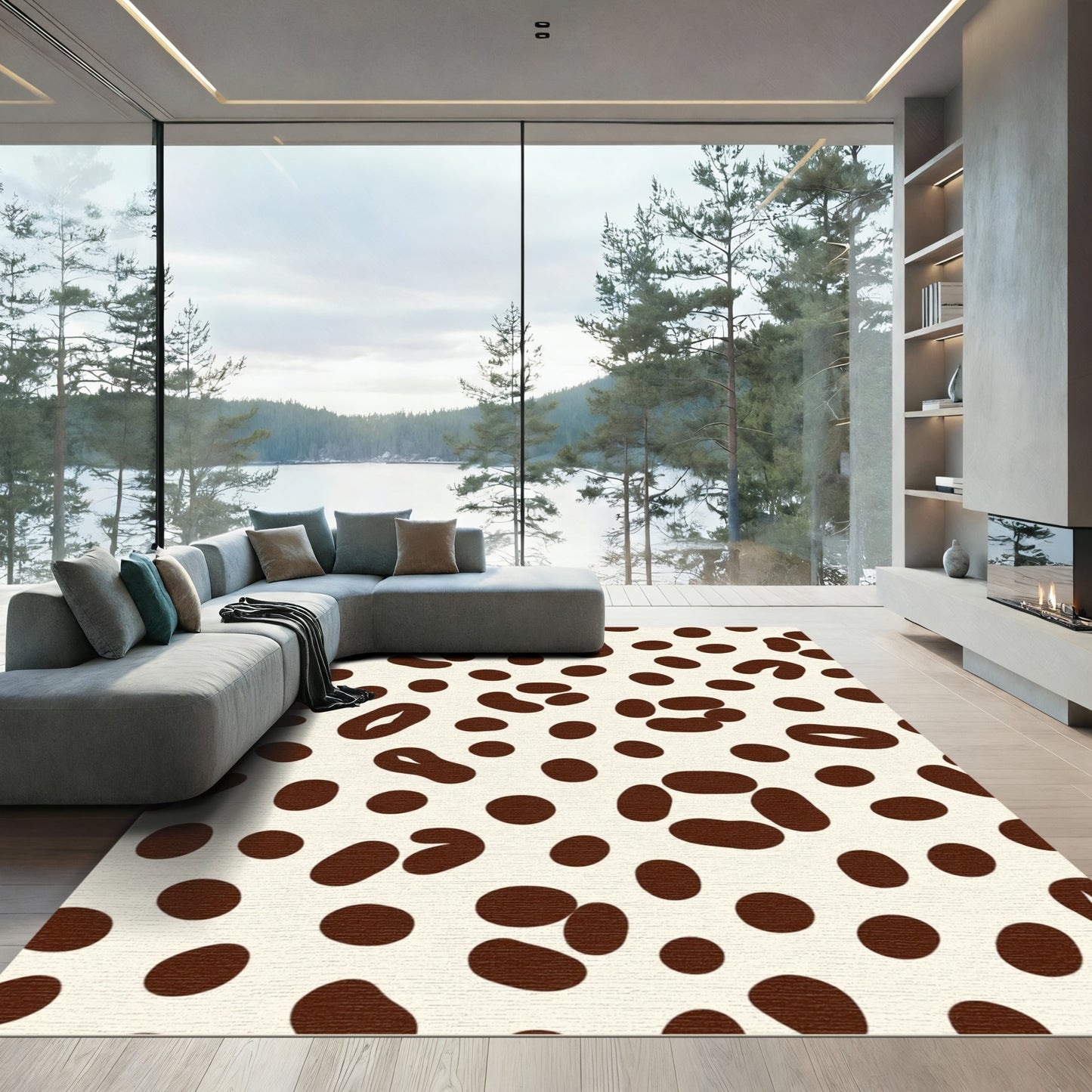 Cream And Brown Dalmatian Spots Rug
